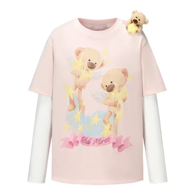 13DE MARZO Luminous Bear Sketch T-shirt Pink