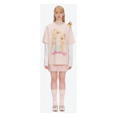 13DE MARZO Luminous Bear Sketch T-shirt Pink