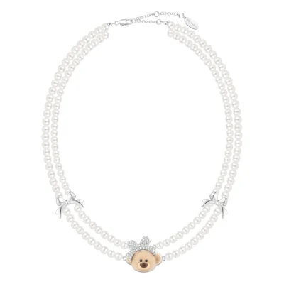 13DE MARZO Bow Bear Pearl Necklace