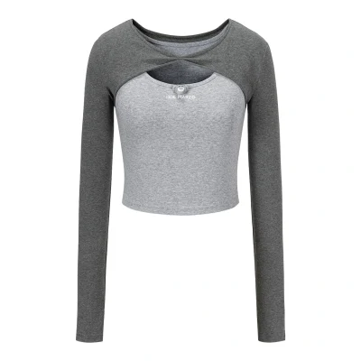 13DE MARZO Knitted Lace-Up Two-Piece Long Sleeve Set Dark Grey