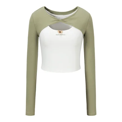 13DE MARZO Knitted Lace-Up Two-Piece Long Sleeve Set Green