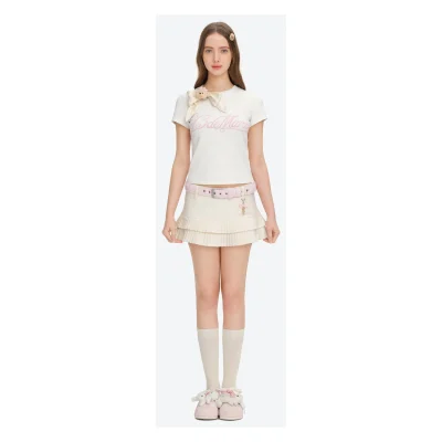 13DE MARZO Tiered Pleated Skort Beige