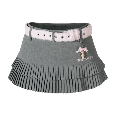 13DE MARZO Tiered Pleated Skort Grey