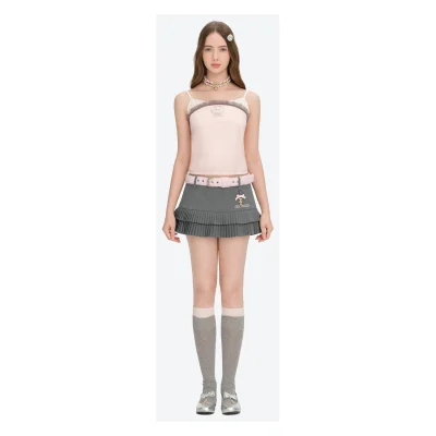 13DE MARZO Tiered Pleated Skort Grey