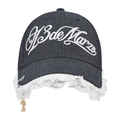 13DE MARZO Lace-Brim Baseball Cap Black