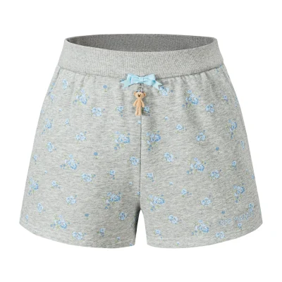 13DE MARZO Floral Print Sweatpants Shorts Grey