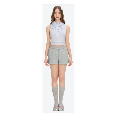 13DE MARZO Floral Print Sweatpants Shorts Grey
