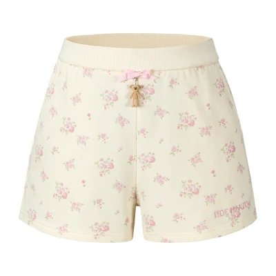 13DE MARZO Floral Print Sweatpants Shorts Beige