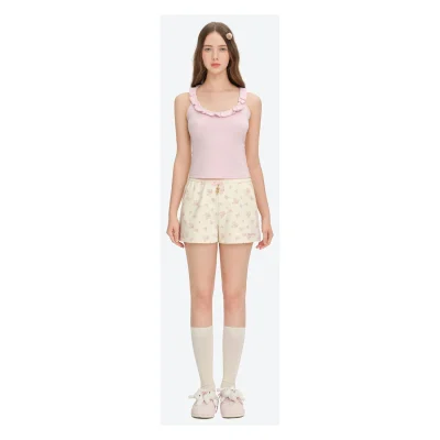13DE MARZO Floral Print Sweatpants Shorts Beige