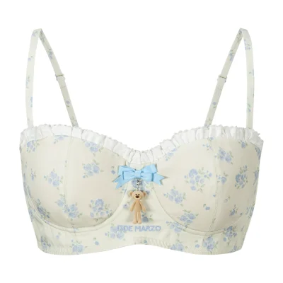 13DE MARZO Floral Print Strappy Corset Top Beige