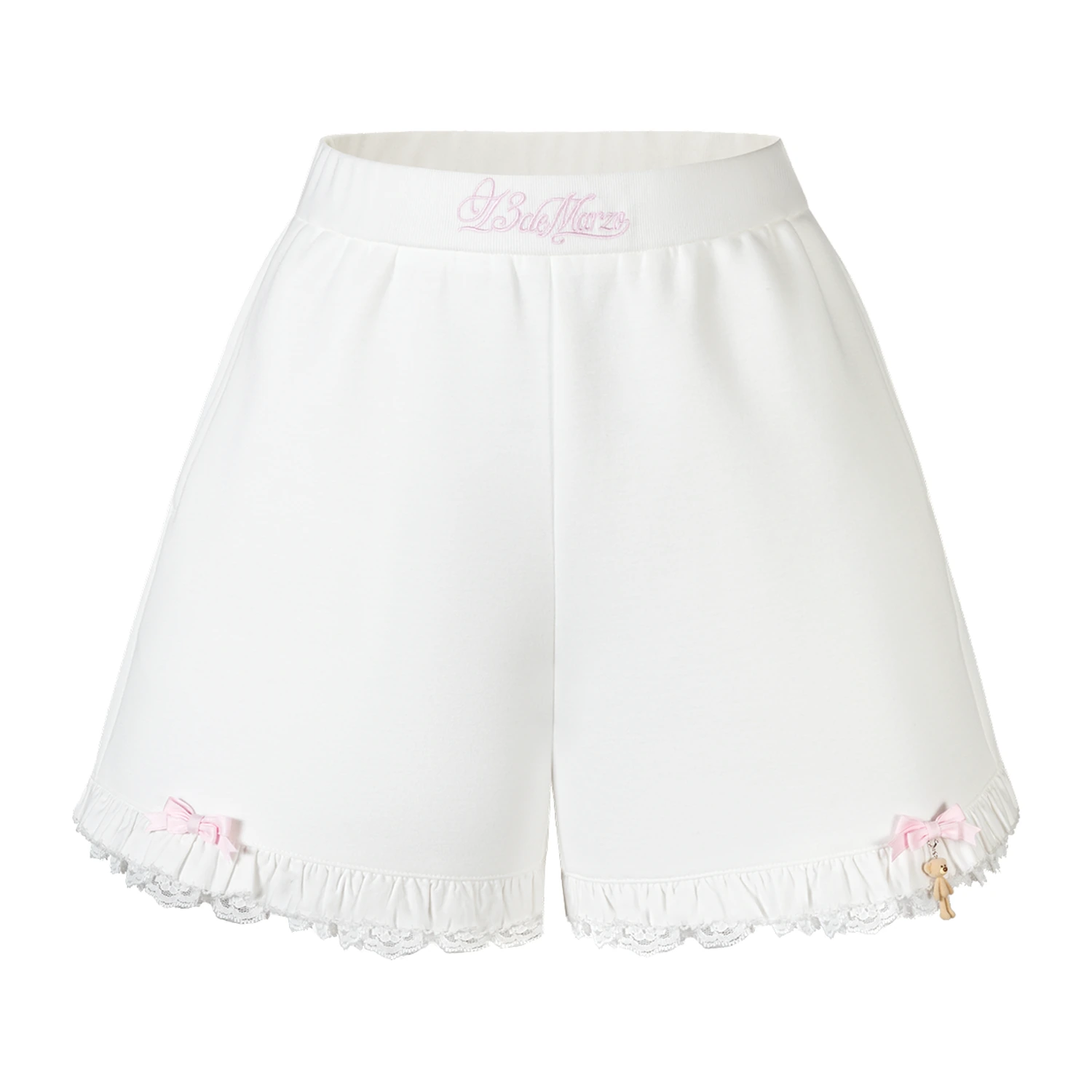 13DE MARZO Lace Trim Crop Sweatpants White