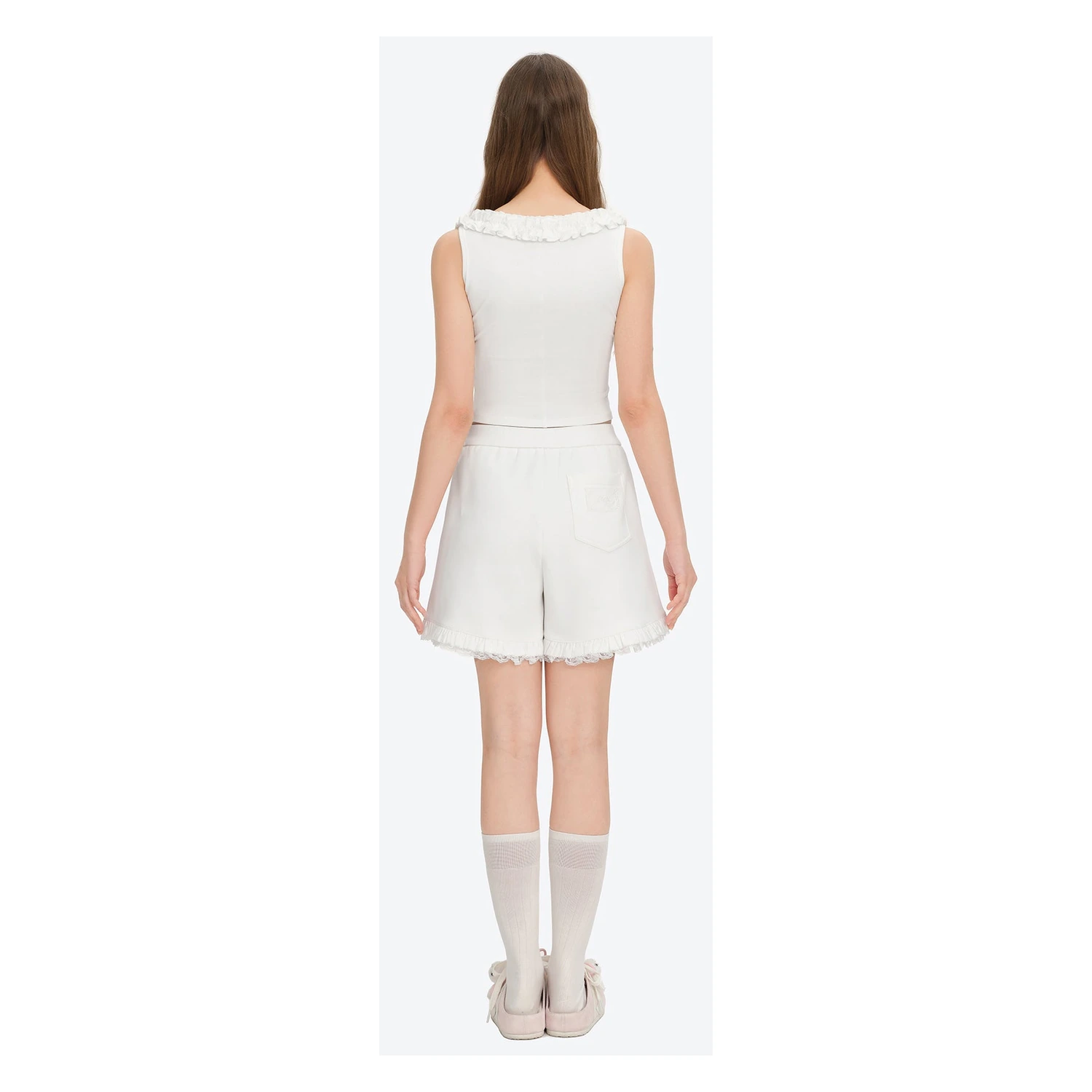 13DE MARZO Lace Trim Crop Sweatpants White - Image 4