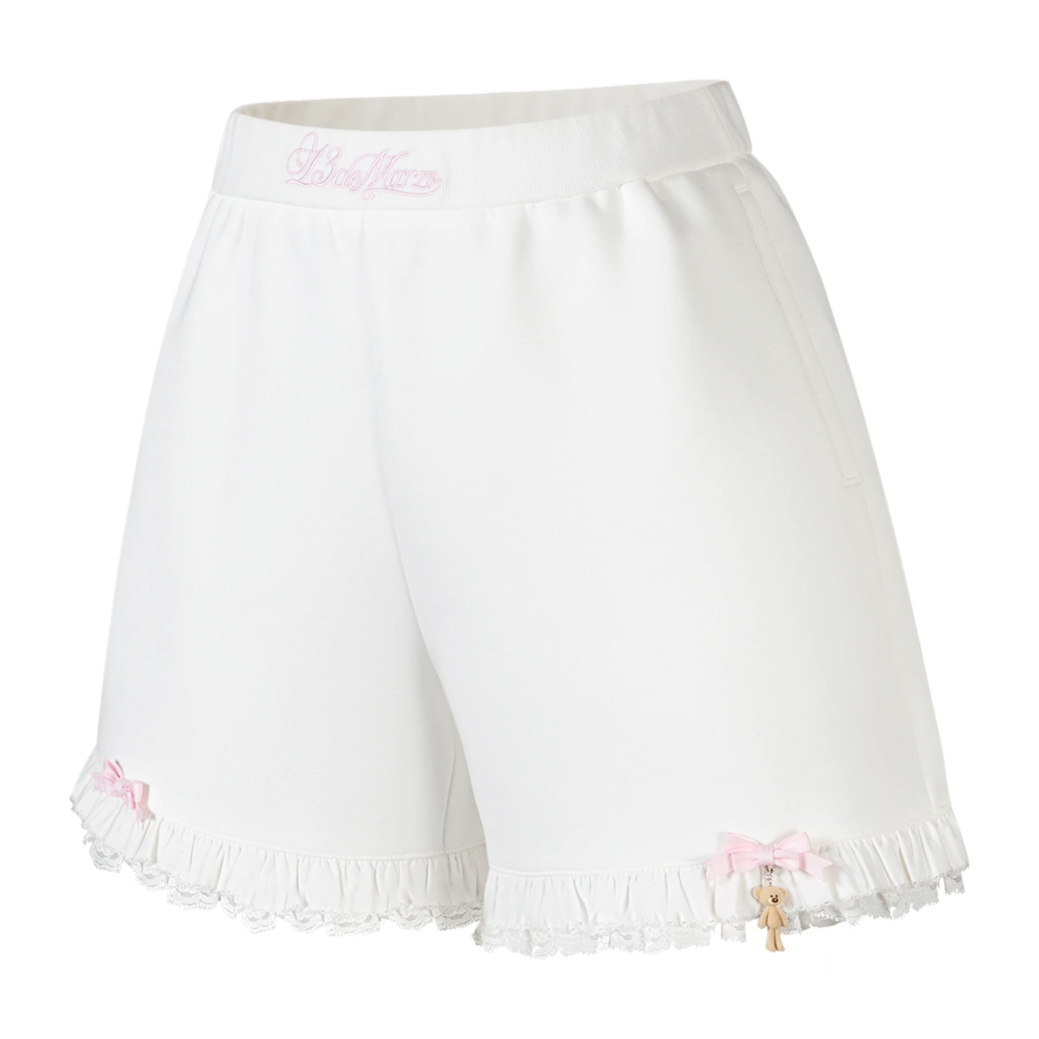 13DE MARZO Lace Trim Crop Sweatpants White - Image 5