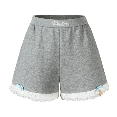 13DE MARZO Lace Trim Crop Sweatpants Grey