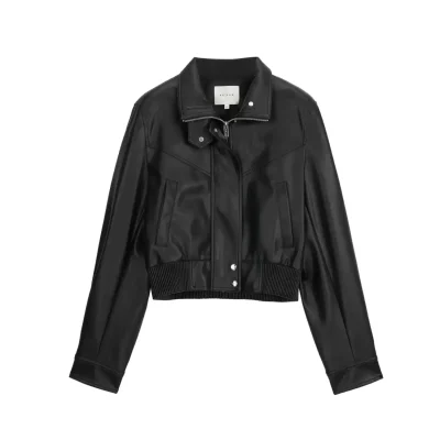 REVAN Blue Label Cropped Moto Faux Leather Jacket Black