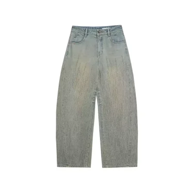 REVAN Vintage Distressed Rhinestone Barrel Leg Jeans Blue