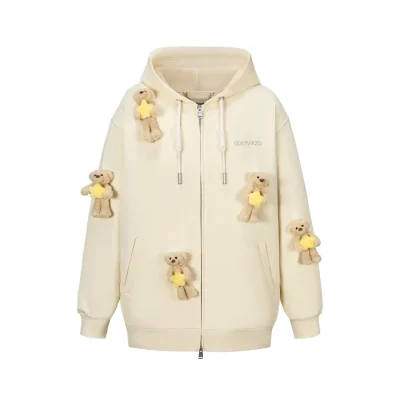 13DE MARZO Lumi Star Bear Zip Hoodie Beige