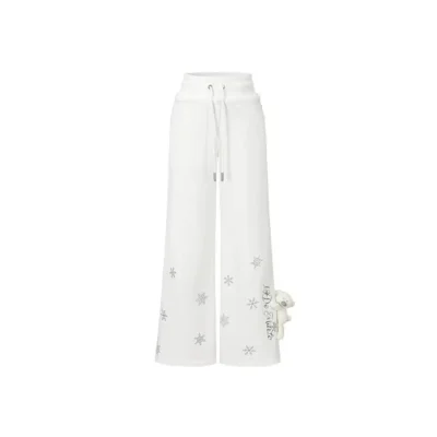 13DE MARZO Snow Bear Micro-Flare Sweatpants White