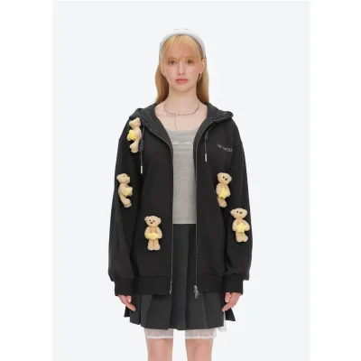 13DE MARZO Lumi Star Bear Zip Hoodie Dark Grey