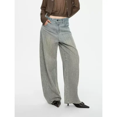 REVAN Vintage Distressed Rhinestone Barrel Leg Jeans Blue