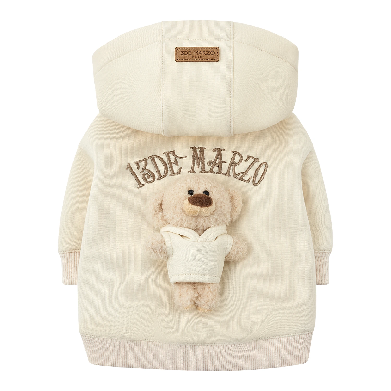 13DE MARZO Pet Plush Hoodie Almond