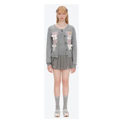 13DE MARZO Bow Bear Knit Cardigan Vest Grey