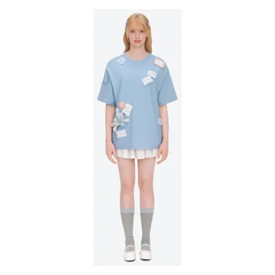 13DE MARZO Nighty Night Bear Pillow Oversized T-shirt Blue