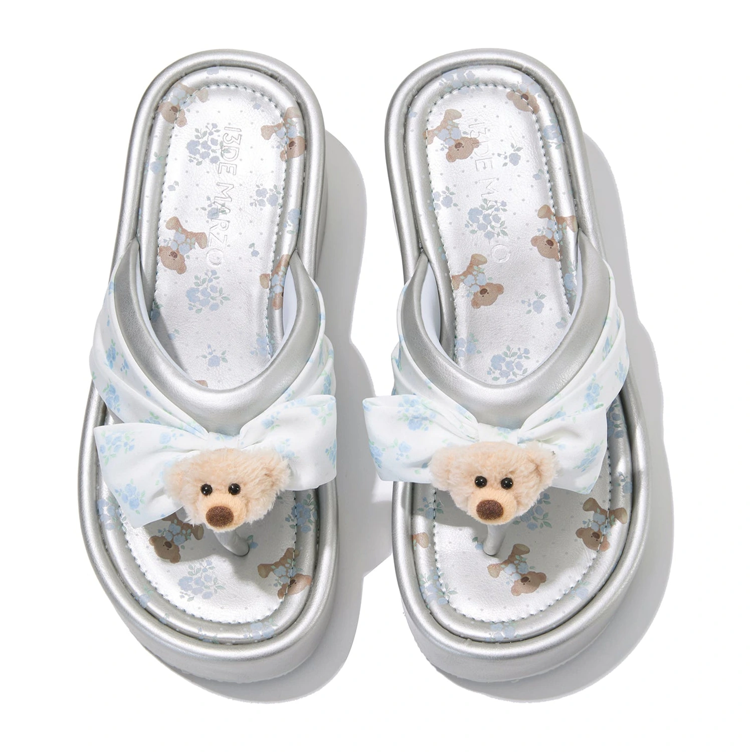 13DE MARZO Floral-print Wedge Sandals Silver