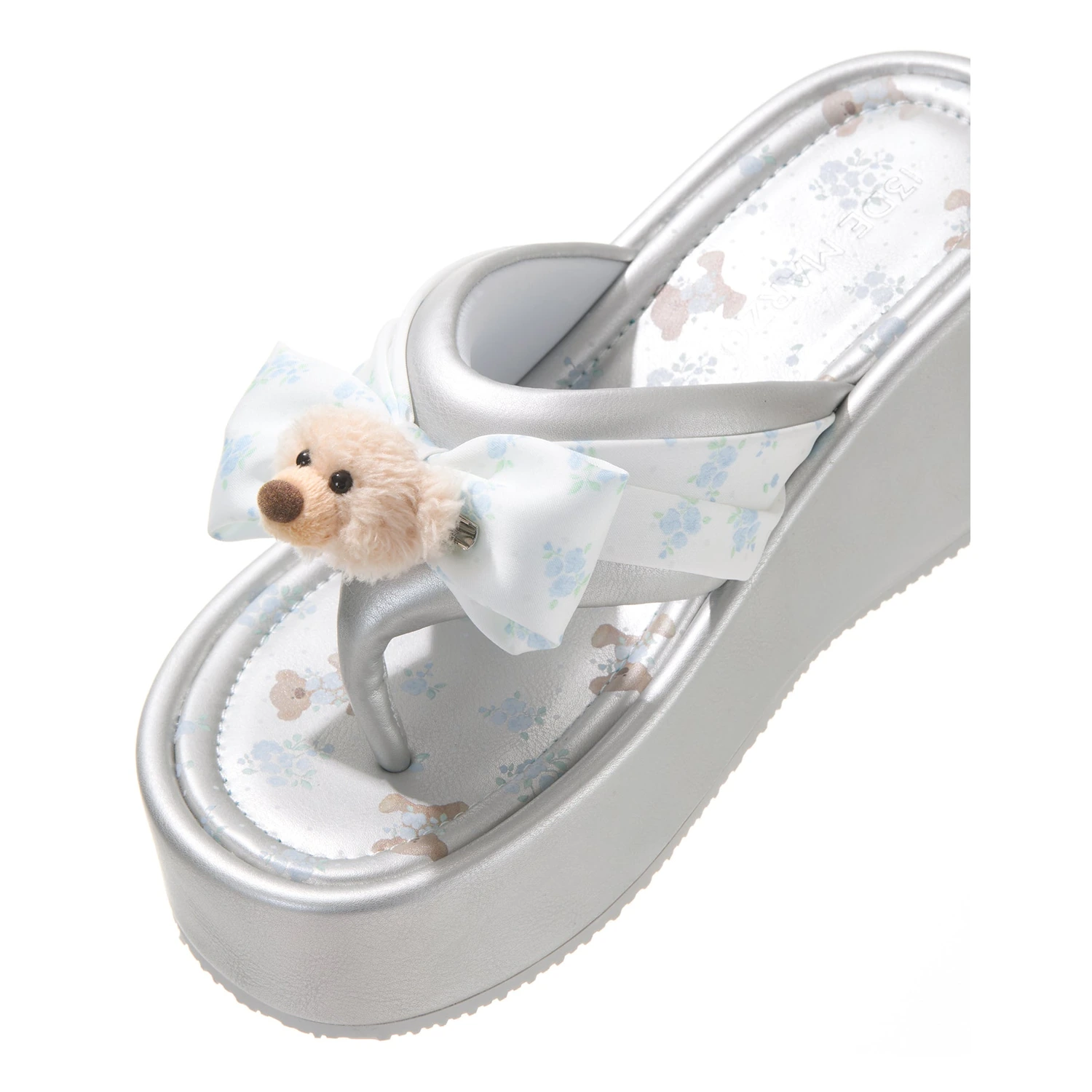 13DE MARZO Floral-print Wedge Sandals Silver - Image 11