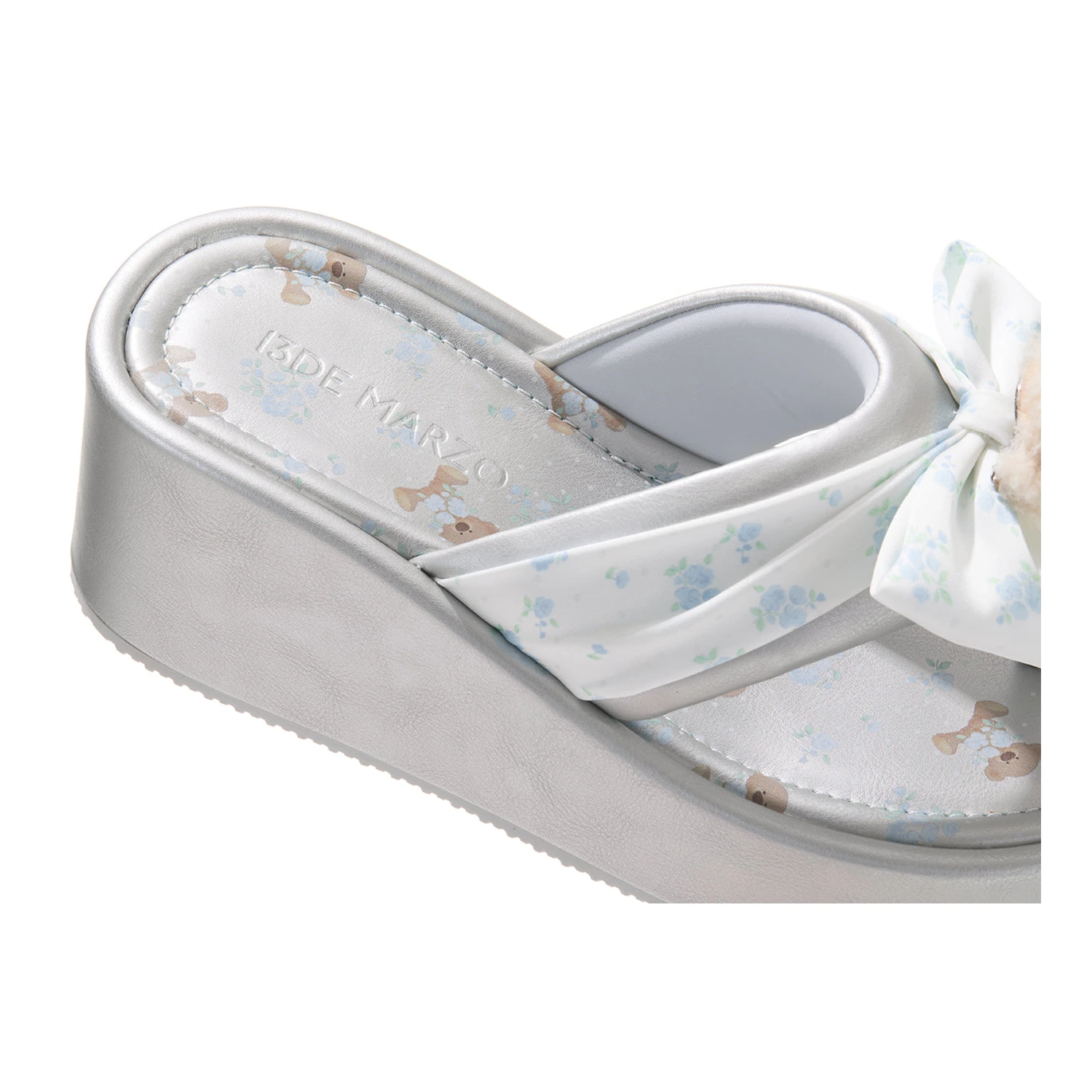 13DE MARZO Floral-print Wedge Sandals Silver - Image 12