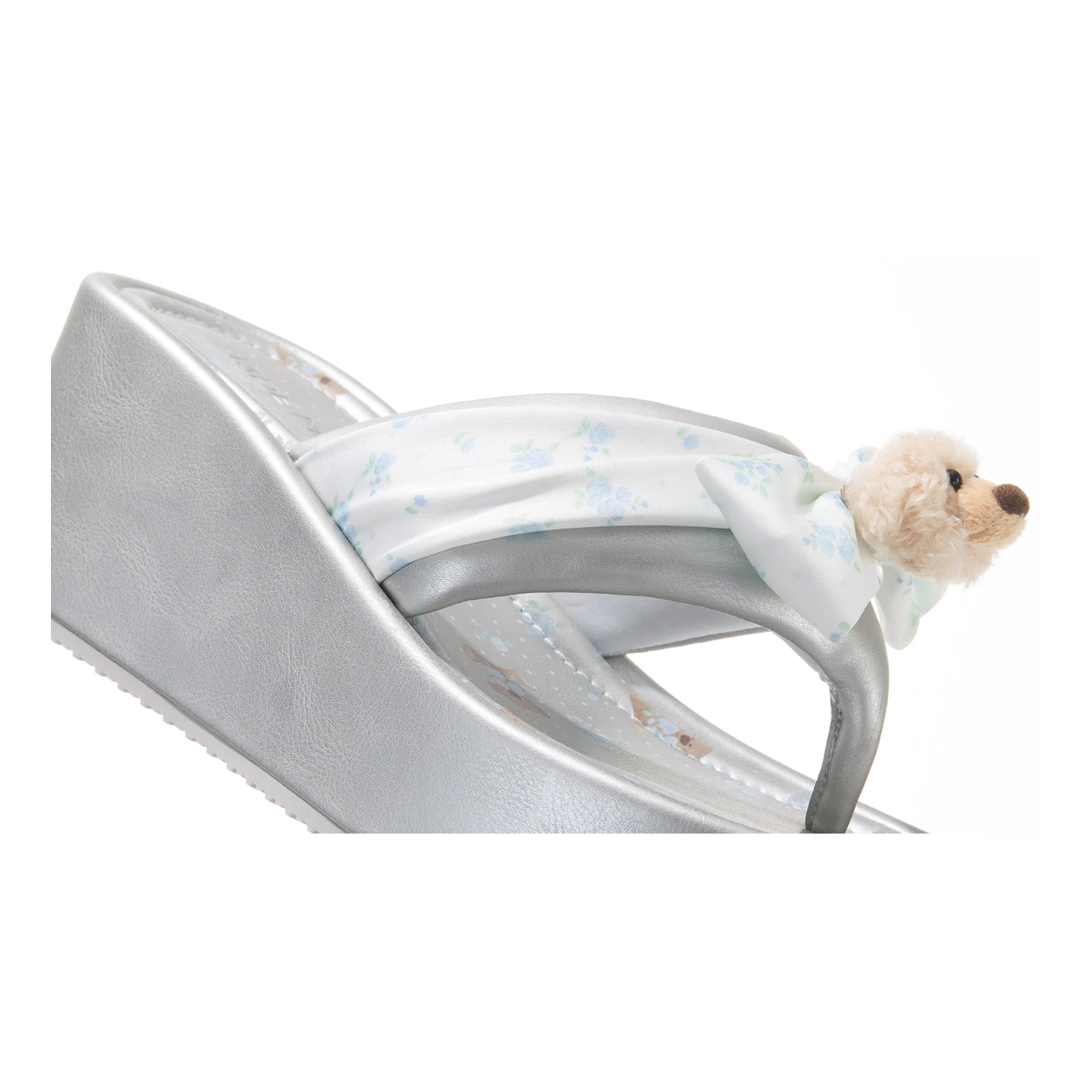 13DE MARZO Floral-print Wedge Sandals Silver - Image 13
