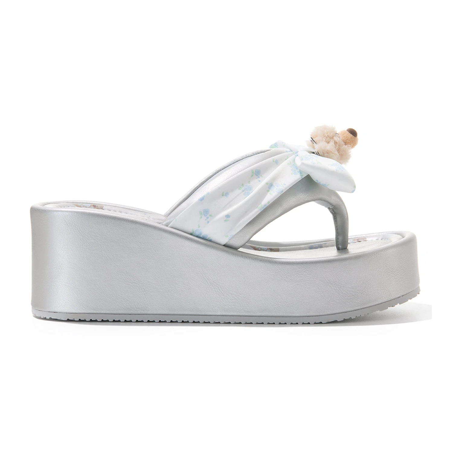 13DE MARZO Floral-print Wedge Sandals Silver - Image 6