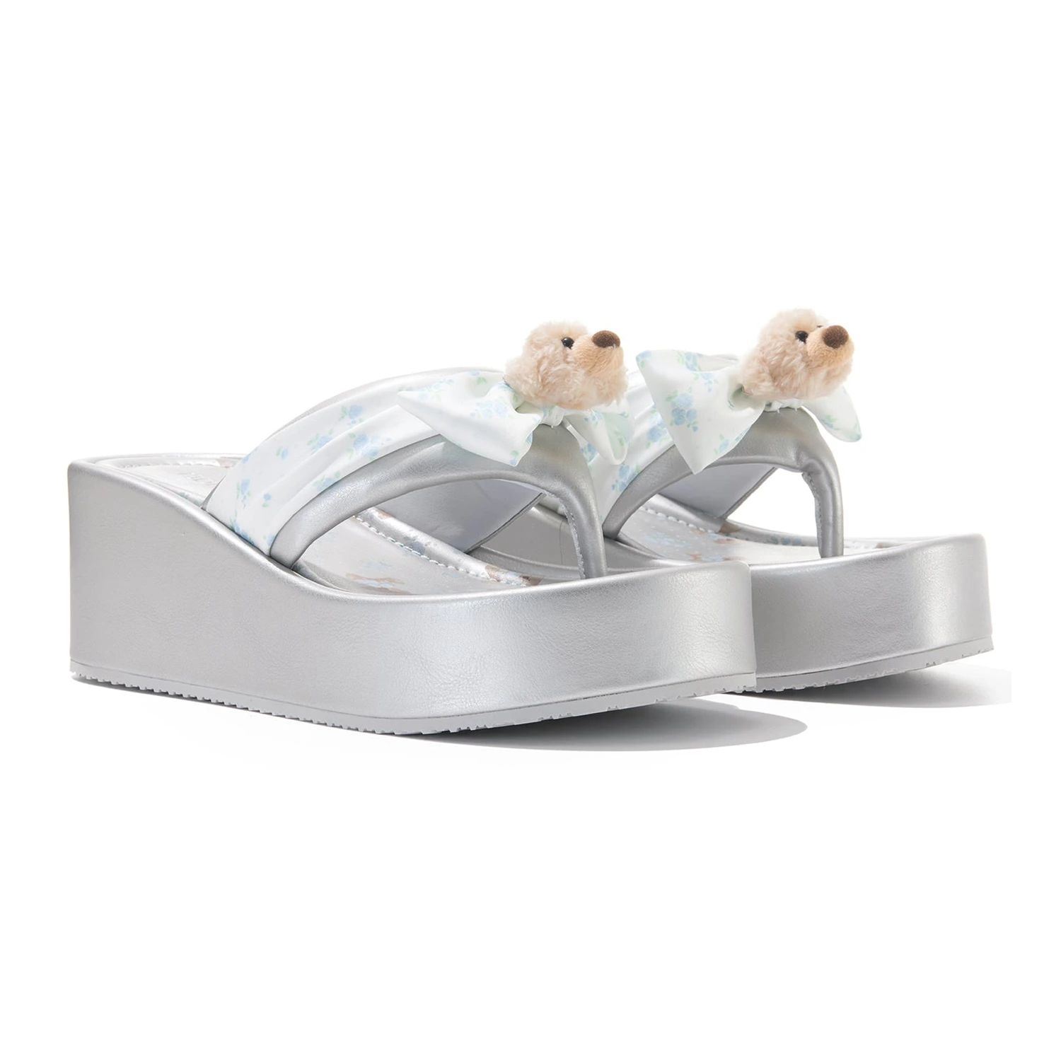 13DE MARZO Floral-print Wedge Sandals Silver - Image 5