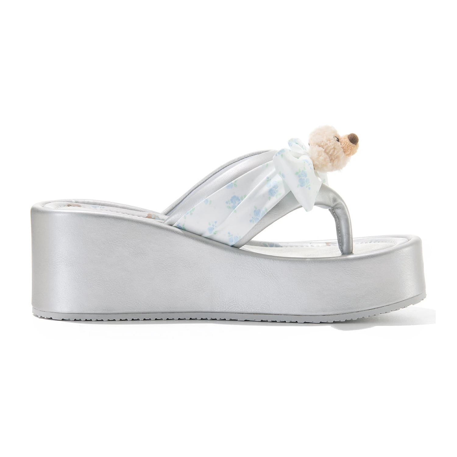 13DE MARZO Floral-print Wedge Sandals Silver - Image 7