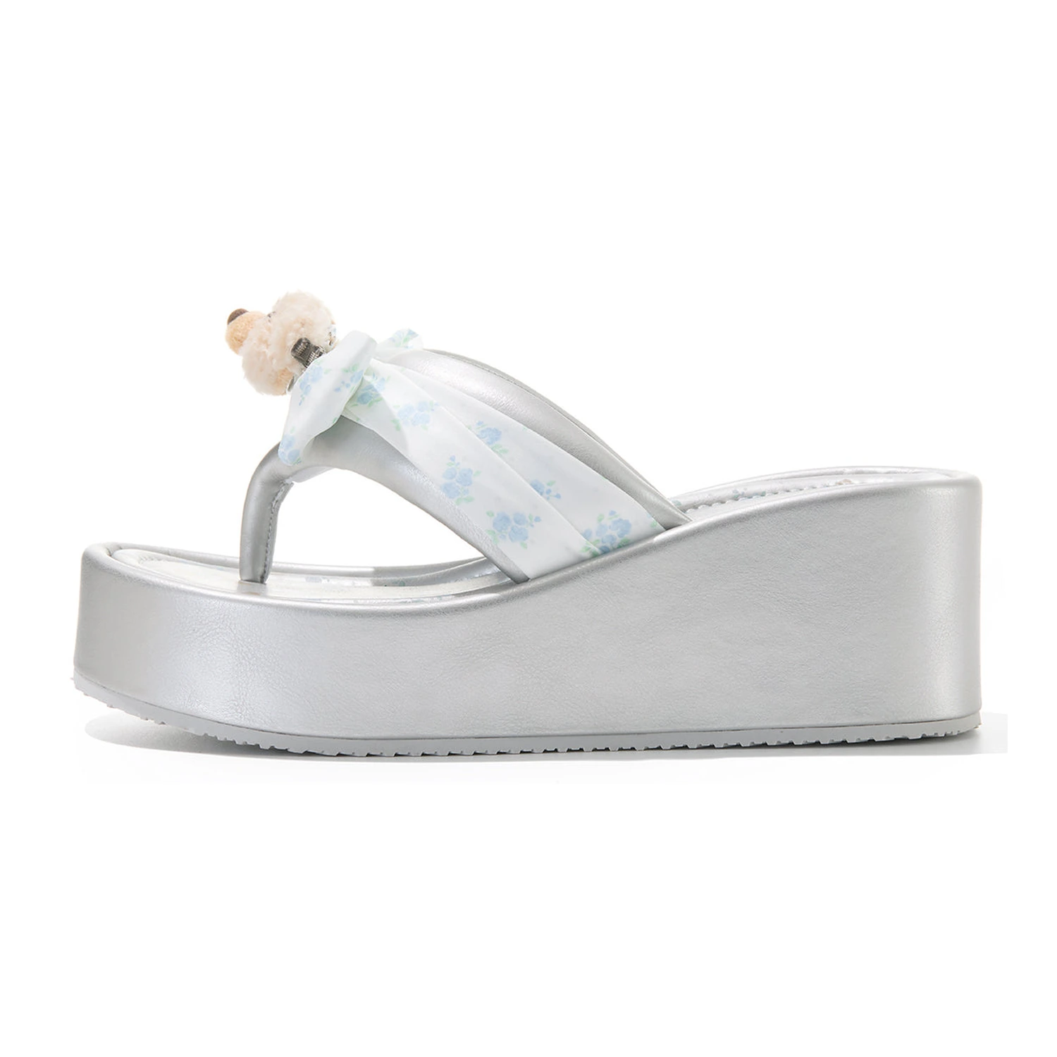 13DE MARZO Floral-print Wedge Sandals Silver - Image 8