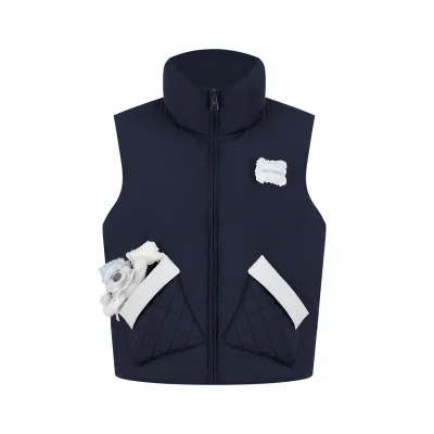 13DE MARZO Nighty Night Bear Down Vest Navy Blue