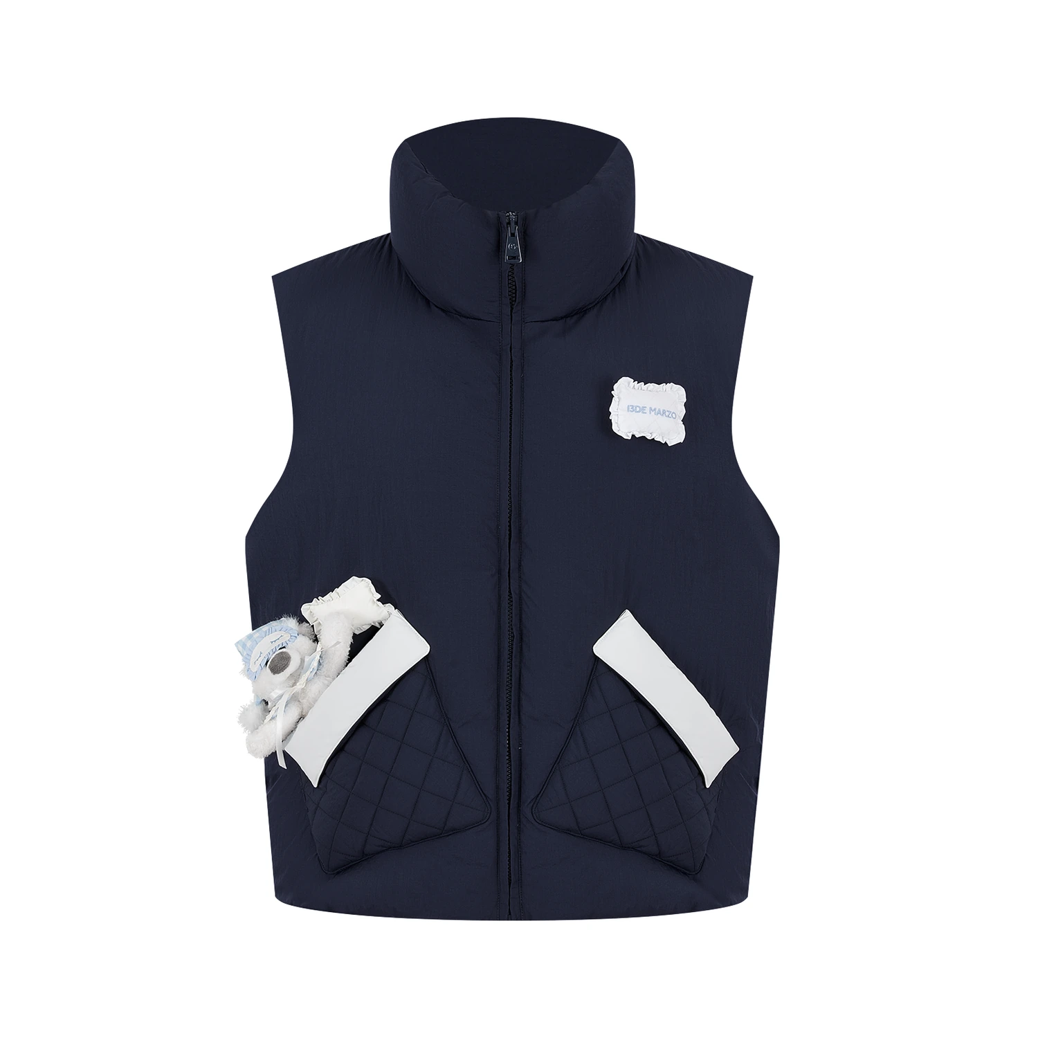 13DE MARZO Nighty Night Bear Down Vest Navy Blue