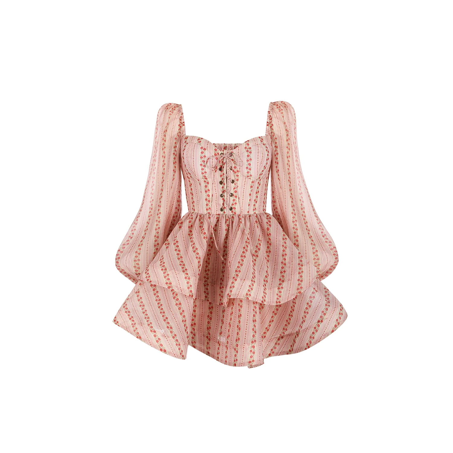 Maison Amory The Rosy and Pink Rose Wavy Mini Dress ROSY AND ROSE (PINK)