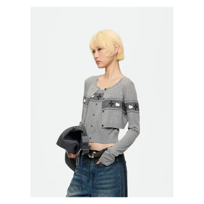 REVAN Hello Kitty Fair Isle Two-Piece Knit Set Grey