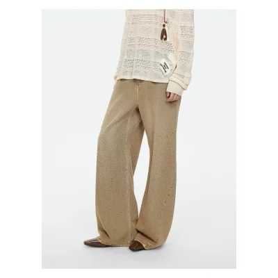 REVAN Rhinestone Wide-Leg Jeans Khaki