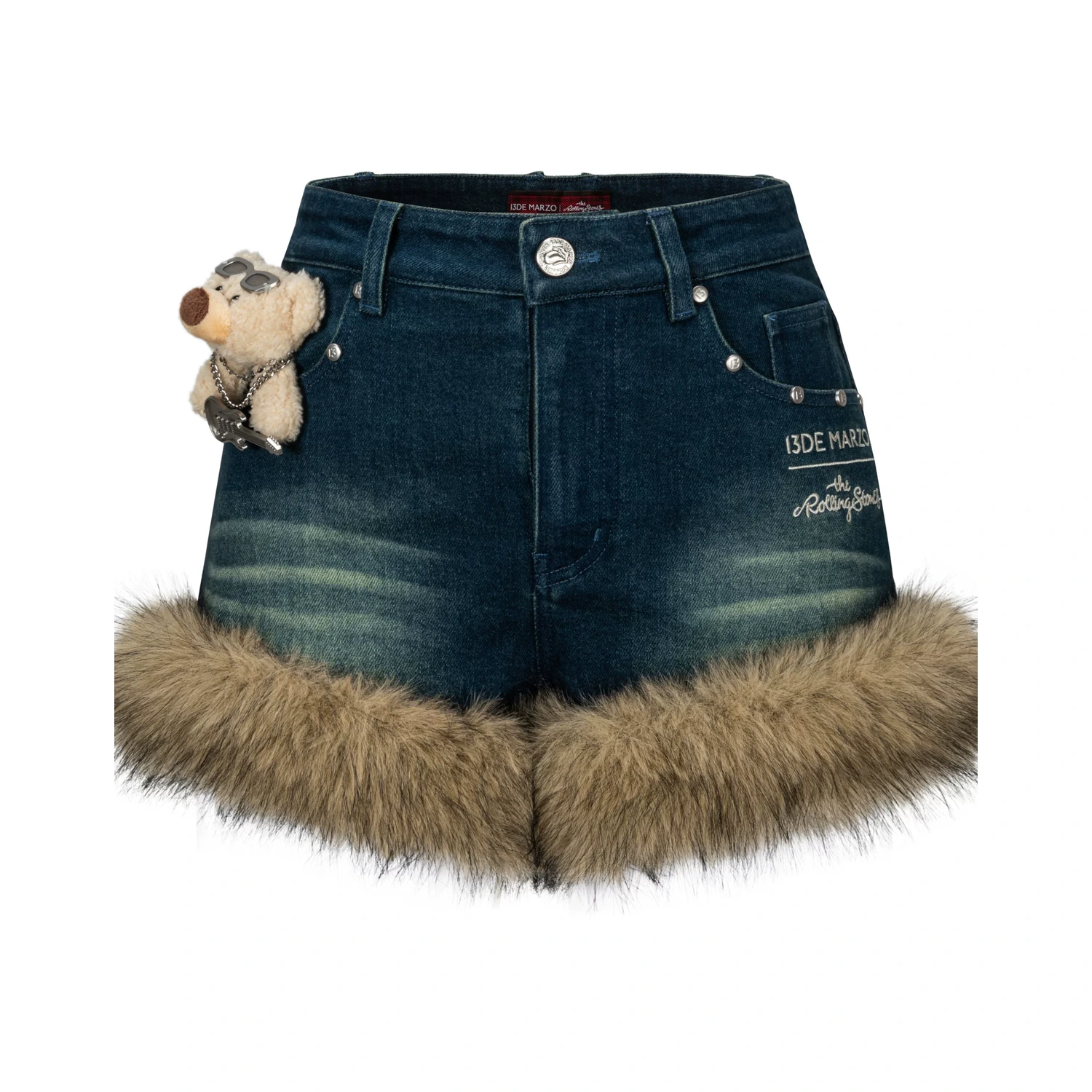 13DE MARZO Rolling Stones Denim Hot Shorts Washed Blue
