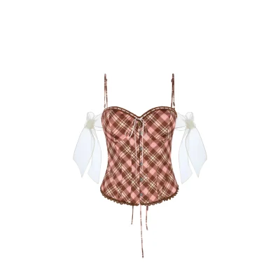 Maison Amory The Straberry and Chocolate Corset PINK DIAMOND TARTAN