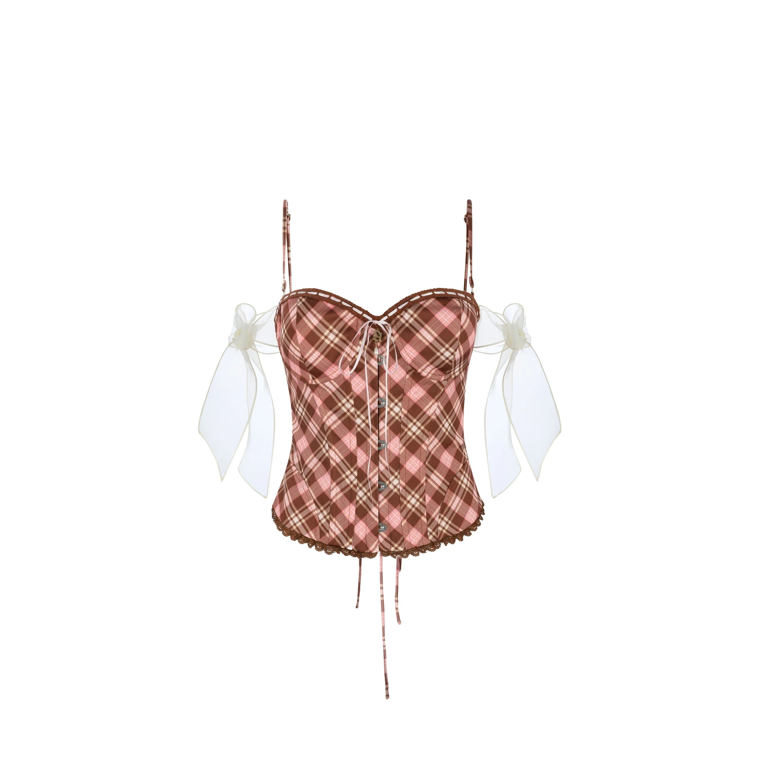 Maison Amory The Straberry and Chocolate Corset PINK DIAMOND TARTAN