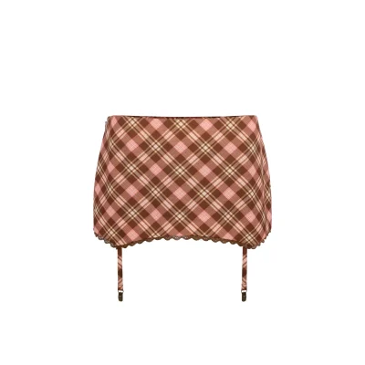 Maison Amory The Straberry and Chocolate Mini Skirt Pink Diamond Tartan