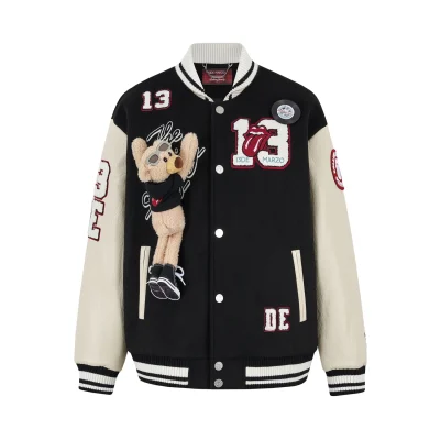 13DE MARZO Rolling Stones Baseball Padded Jacket Black
