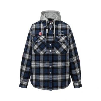 13DE MARZO Rolling Stones Plaid Shirt Jacket Blue