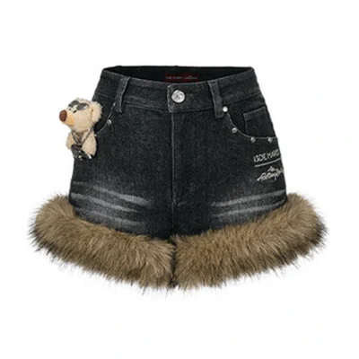 13DE MARZO Rolling Stones Denim Hot Shorts Washed Black
