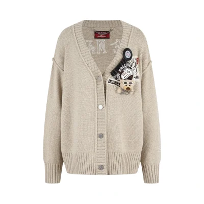 13DE MARZO Rolling Stones Appliqué Cardigan Sand