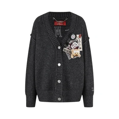 13DE MARZO Rolling Stones Appliqué Cardigan Dark Grey