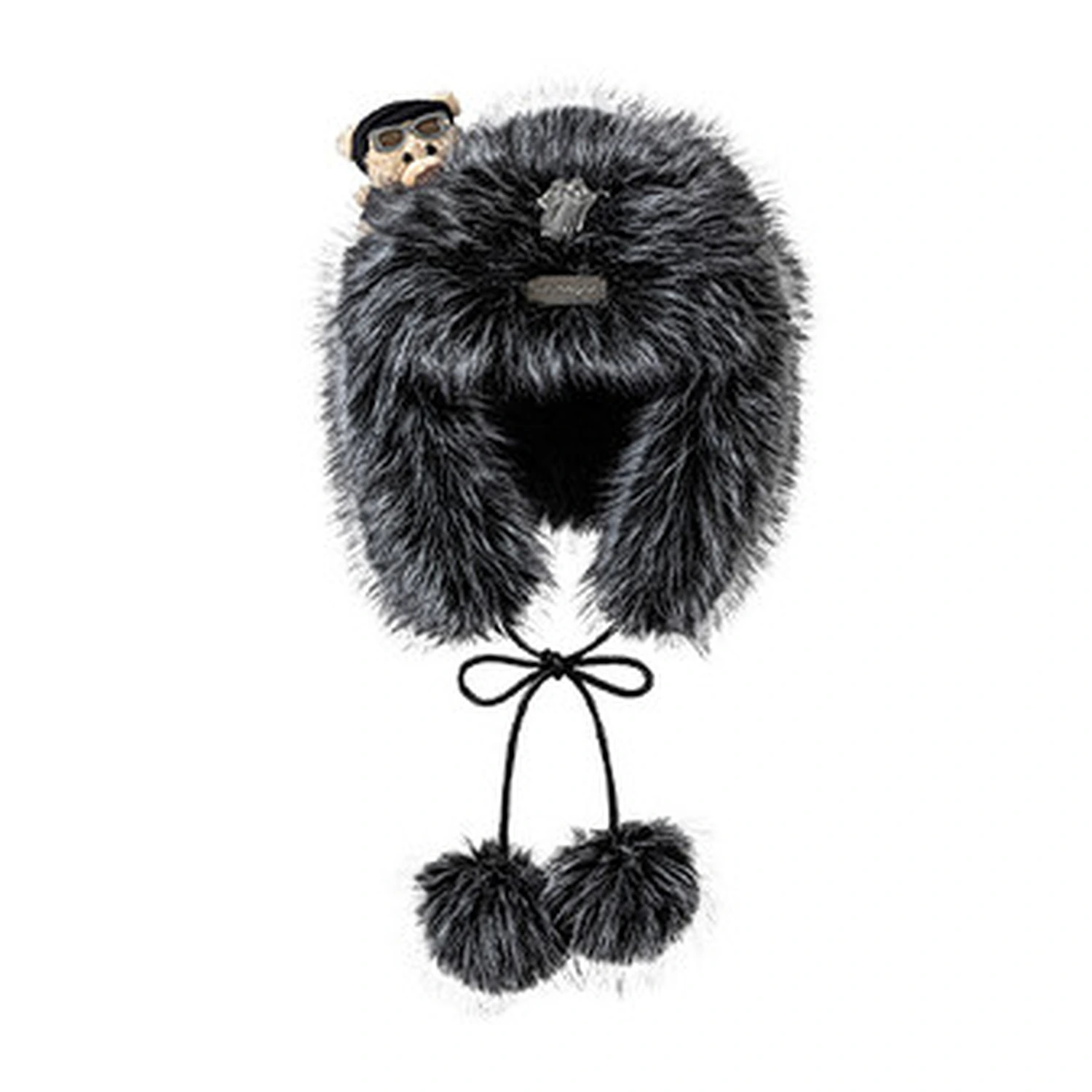 13DE MARZO Rolling Stones Plush Earflap Hat Black